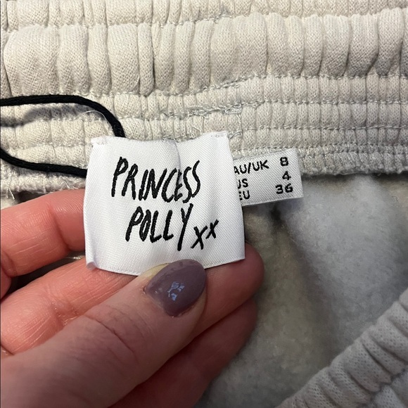 Princess Polly Women’s Track Pants Bubble Text Grey & Cloud White Size 4 - Picture 7 of 8